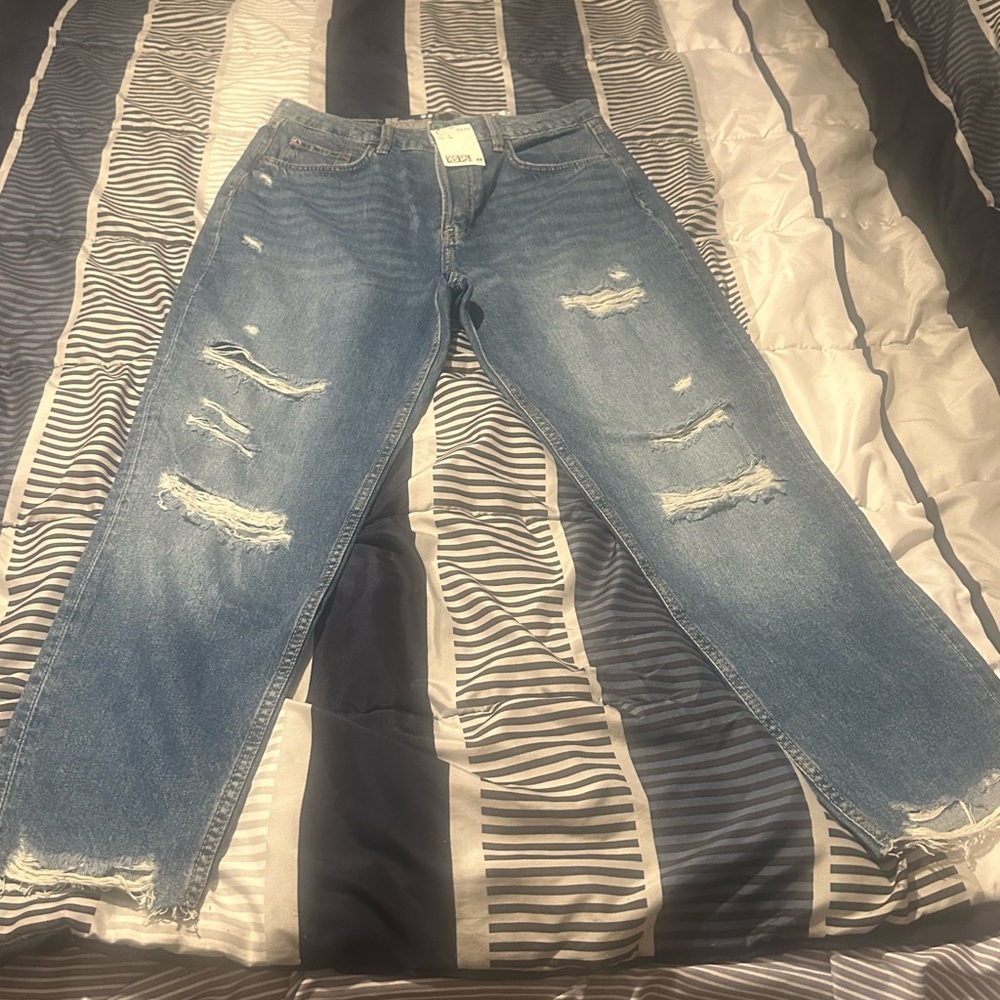 H&M Light Blue Distressed Boyfriend Jeans